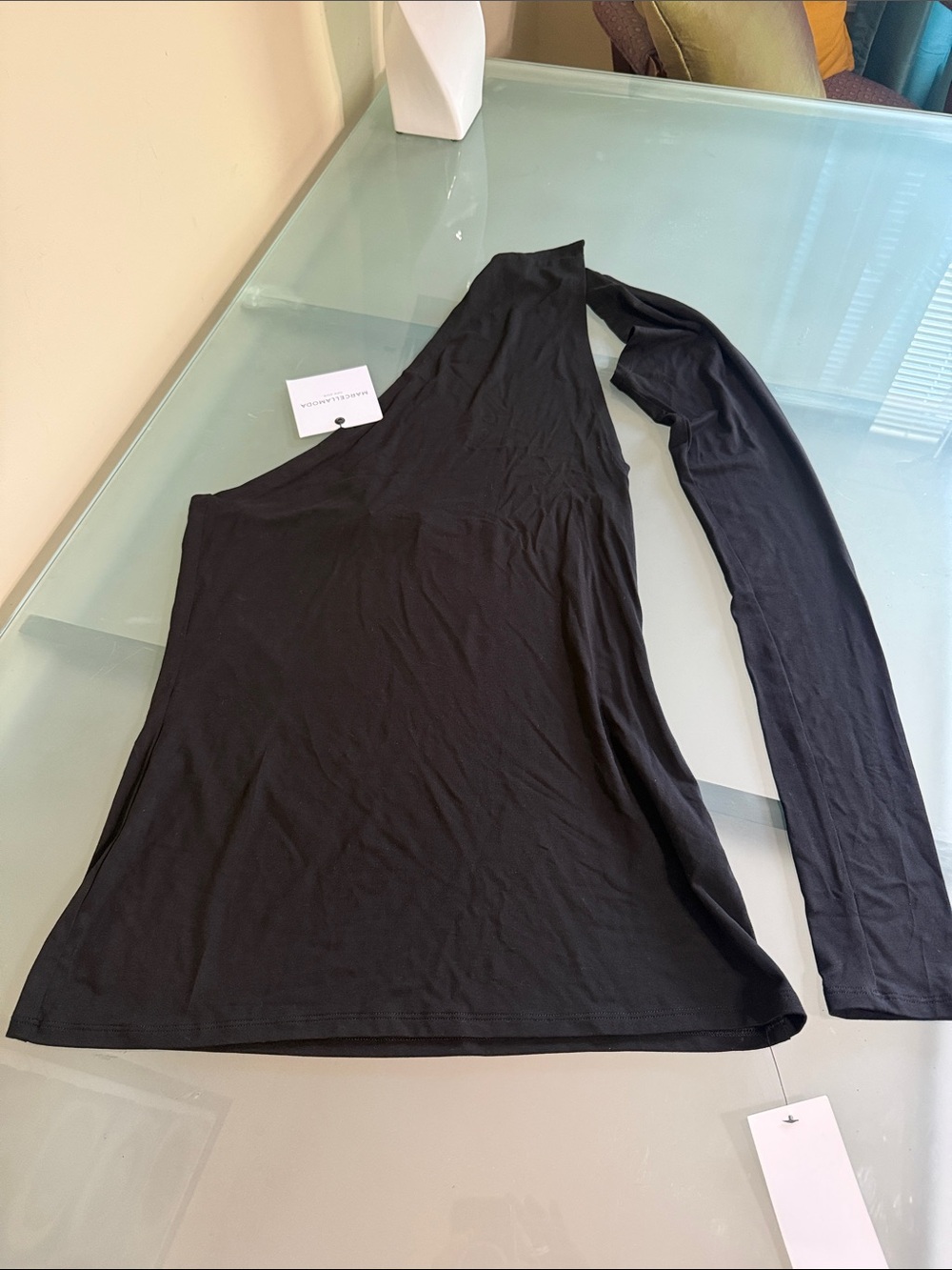 NEW Marcellamoda Women’s One-Shoulder Black Top Size S